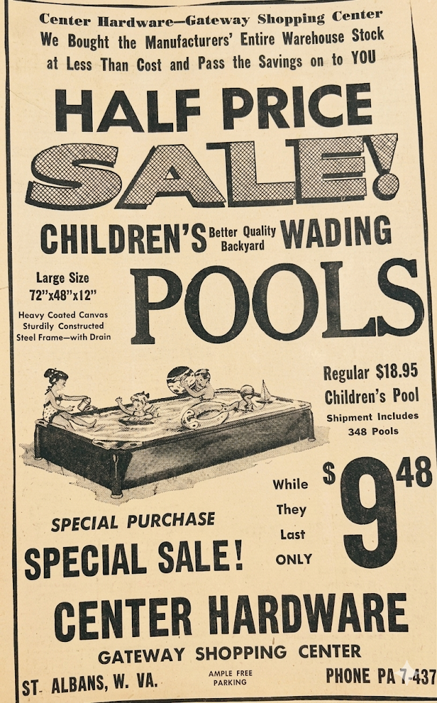 Vintage Center Hardware Half Price Sale newspaper ad